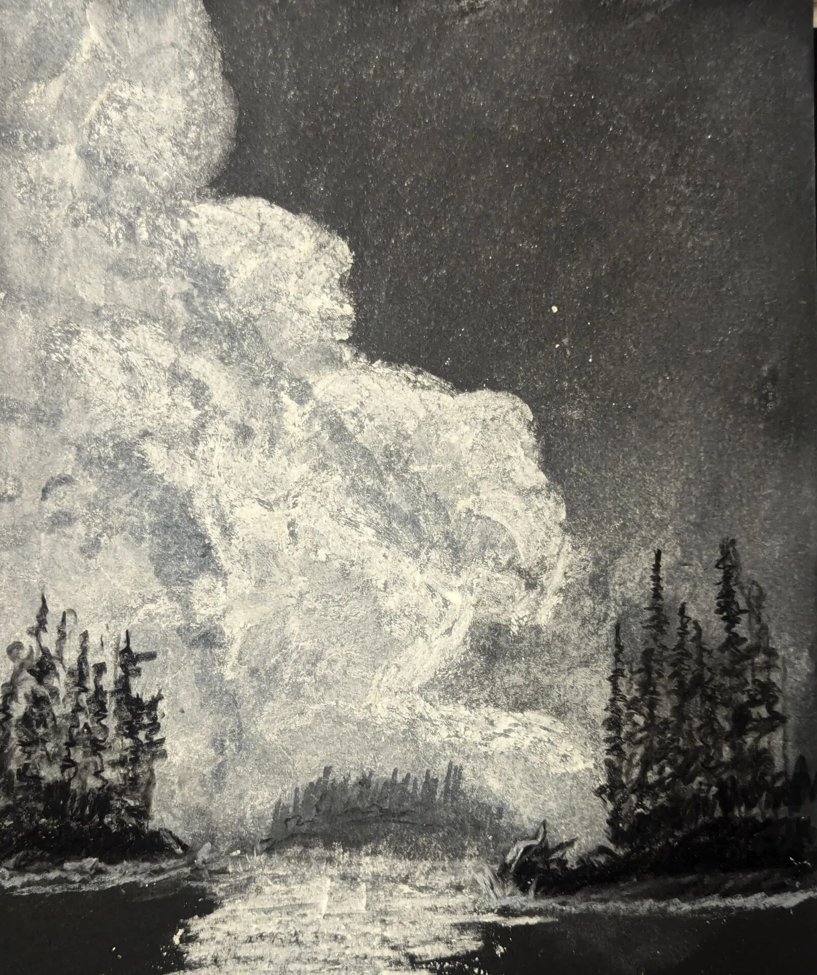 Acadia On My Mind White Charcoal On A 4 Size Black Paper By John Atkinson